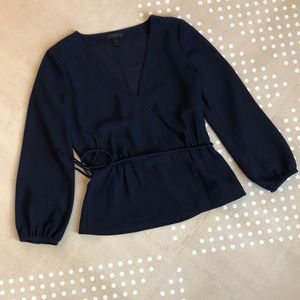 J Crew Navy Faux Wrap Shirt